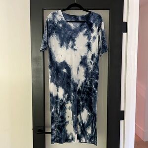 Nothing Fits But - Pleated Water Paint Dress in Blue house dress/maternity